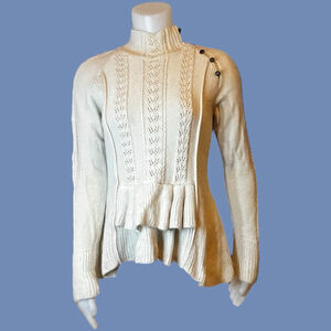 Leifsdottir Baby Alpaca Peplum Sweater, Ivory, M, Textured Knit